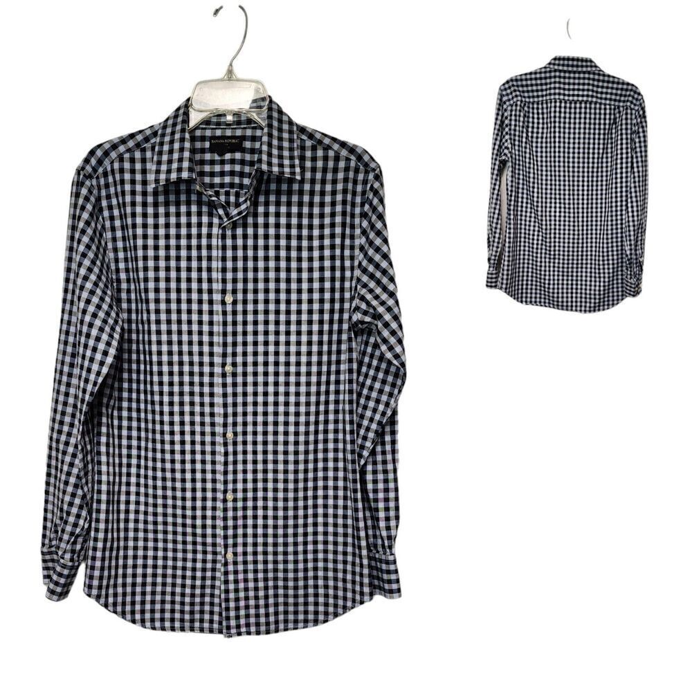 Banana Republic Mens Tailored Shirt Slim Fit Plaid Dress Shirt Medium 15-15.5